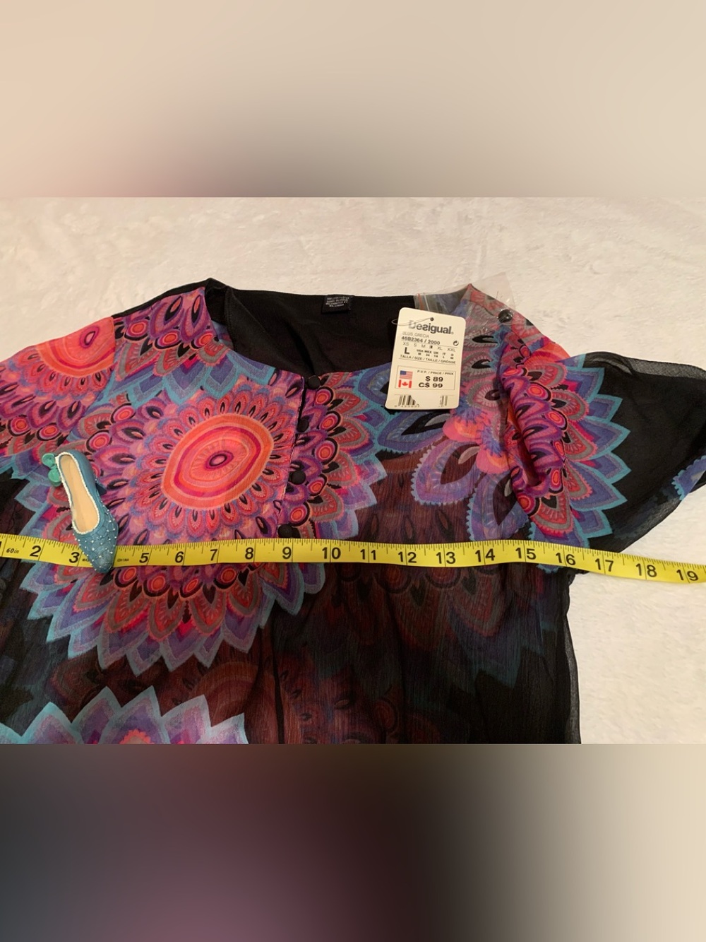 DESIGUAL Grecia ladies colorful sheer Vintage poly blouse size large  NWT - Picture 10 of 12